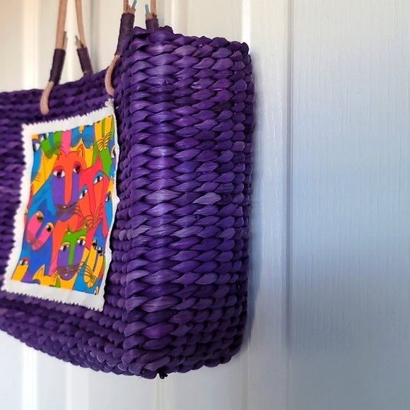 Lauren Burch Sun and Sand Purple Straw Handbag - Picture 5 of 10